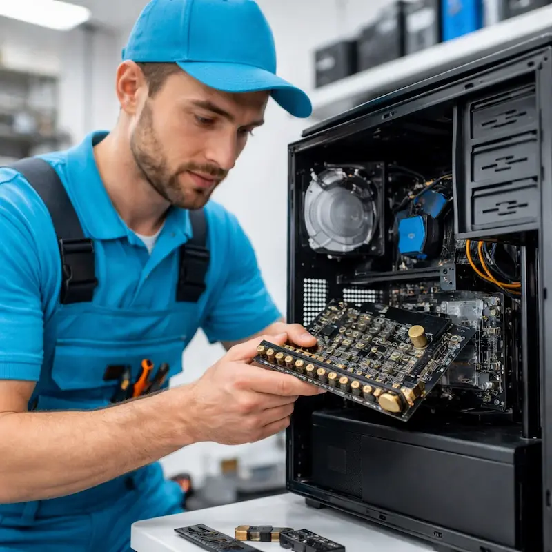 Мастер устанавливает звуковую карту на ПК в Астрахани